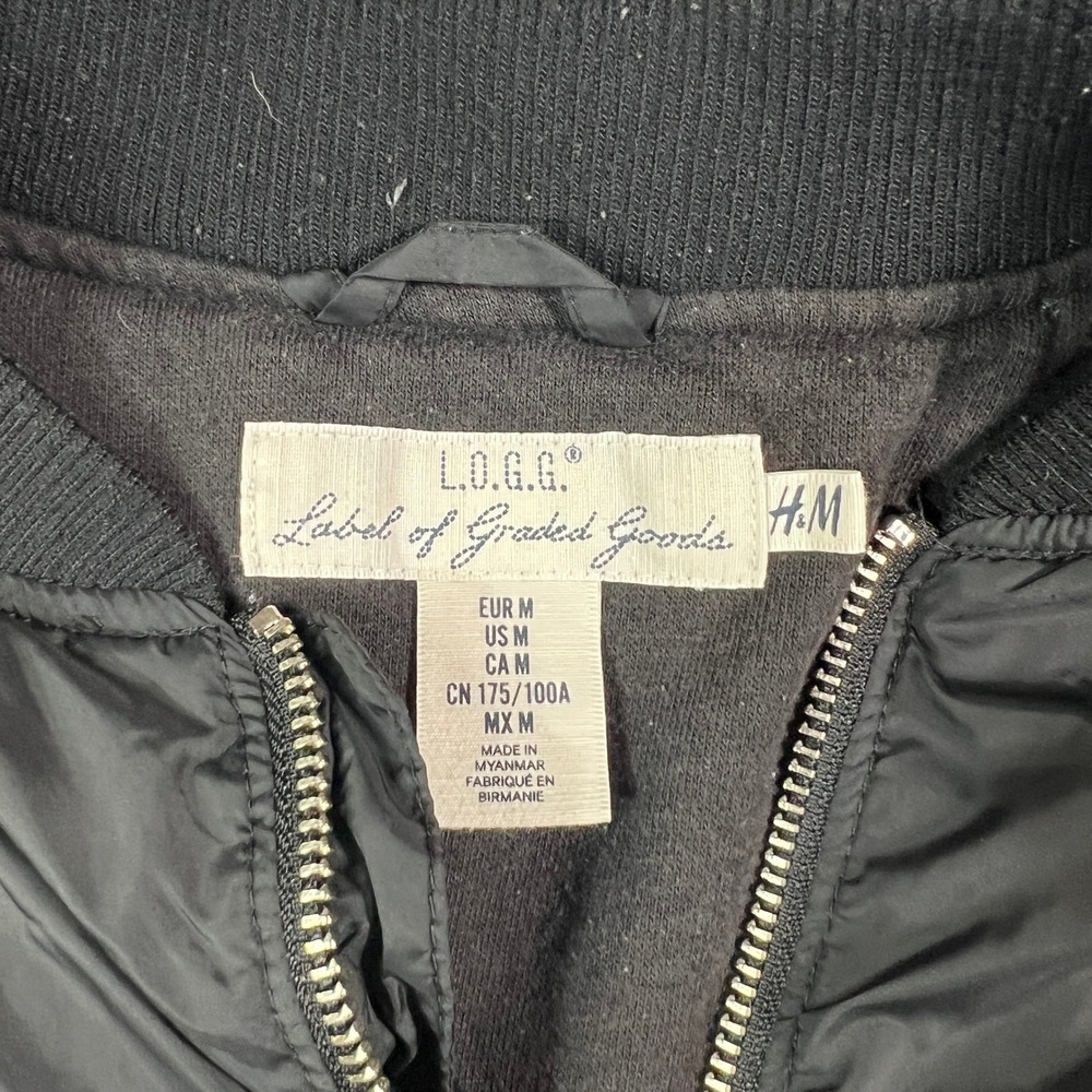 HM LOGG Mens Black Bomber Jacket Full Zip Flight Lightweight Size M - Picture 2 of 5